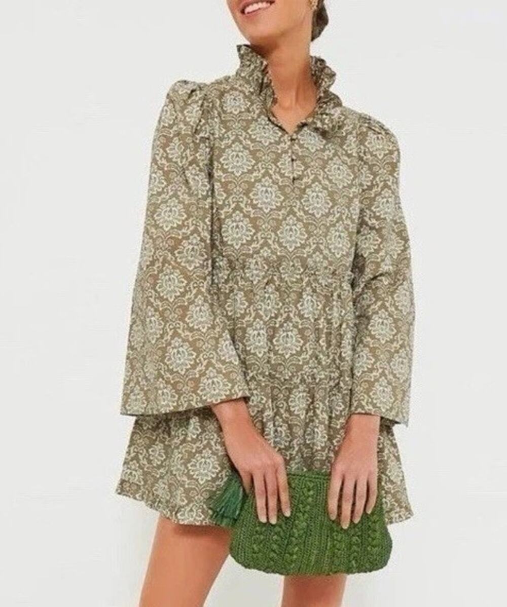 NWT Hyacinth House Floral Bell Sleeve Mini Dress Size L Olive Romantic Prairie